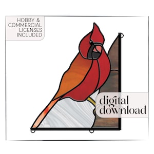 Stained Glass Bird Pattern, digital pattern to download for cardinal stained glass suncatcher, cardinal template, bird stain glass