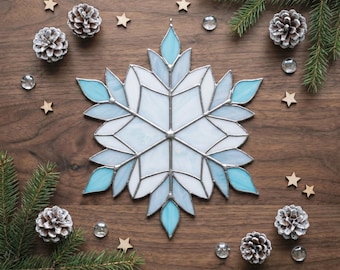 Snowflake Stained Glass Pattern: Modern Suncatcher Template (PDF, SVG & PNG)
