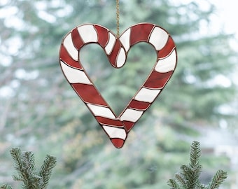 Candy Cane Heart Stained Glass Pattern: Christmas Suncatcher (PNG & PDF Digital Download)