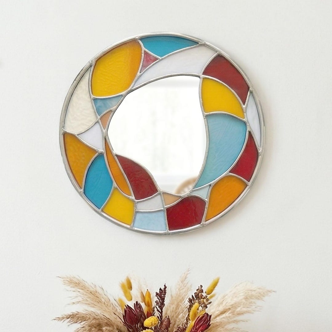 Simple Object Miror Pattern Design Round Stained Glass Mirror Pattern: Abstract Organic Design (PNG & PDF ...