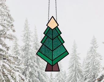 幾何学的なクリスマスツリー、ステンドグラスのパターン、サン