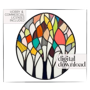 Stained Glass Forest Pattern: Modern Abstract Landscape PDF & PNG
