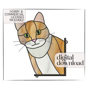Cat Suncatcher Stained Glass Pattern: Feline Lover Template PDF & PNG