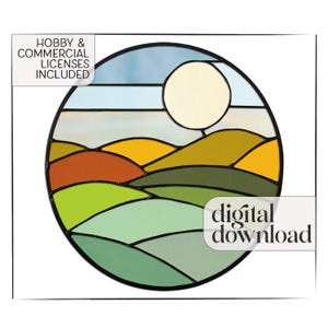 Round Stained Glass Pattern: Mod Landscape Suncatcher (PDF & PNG Digital Download)