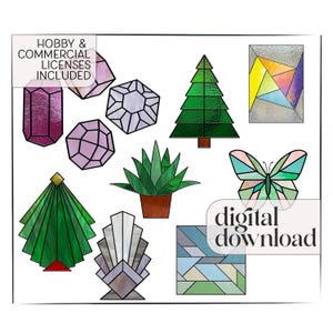 Modern Stained Glass Beginner Patterns Bundle - Value Pack, Instant Download, Trendy Designs for Suncatchers