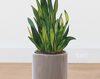 3D Stained Glass Snake Plant Pattern: Succulent PDF & PNG