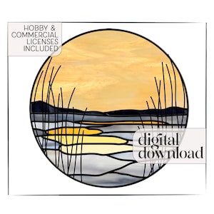 Winter Marsh Stained Glass Pattern: Modern Landscape Suncatcher (Digital Download)