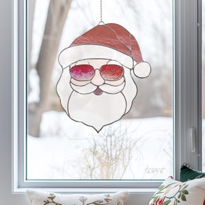 Santa Claus Stained Glass Pattern: Holiday Craft PDF & PNG