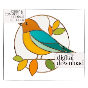 Modello di vetrata con uccelli di metà secolo (PDF e PNG)