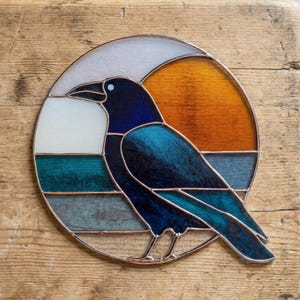 Crow Round Stained Glass Pattern: Raven Window Hanging (PDF & PNG)