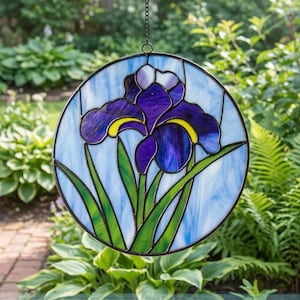 Iris Stained Glass Pattern: Flower Suncatcher Design (PDF & PNG Digital Download)