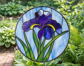 Iris Stained Glass Pattern: Flower Suncatcher Design (PDF & PNG Digital Download)