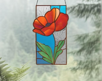 Poppy Stained Glass Pattern: Flower Suncatcher Template (PNG, PDF)