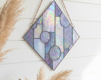 Modern Geometric Stained Glass Pattern: Square Suncatcher Design PDF & PNG