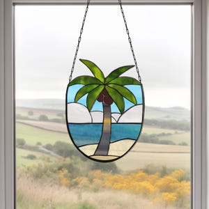 Coconut Tree Stained Glass Pattern: Tropical Suncatcher (PDF & PNG)