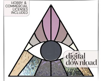 Stained Glass Triangle Eye Geometric Pattern & PNG, modern stained glass pattern, digital pattern to download, stain glass pattern