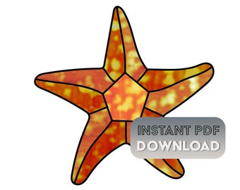 stained glass starfish pattern, starfish stained glass, digital pattern to download, stain glass pattern for beach art suncatcher