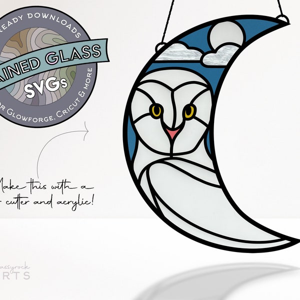 Stained Glass Moon Owl SVG for Laser Cutter, snowy owl svg project, glowforge acrylic files, owl gift for her, snowy owl pattern