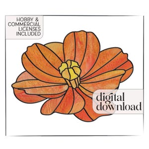 Motif de vitrail de fleur de cosmos géant et PNG, motif numérique à télécharger, modèle de fleur, motif de vitrail attrape-soleil