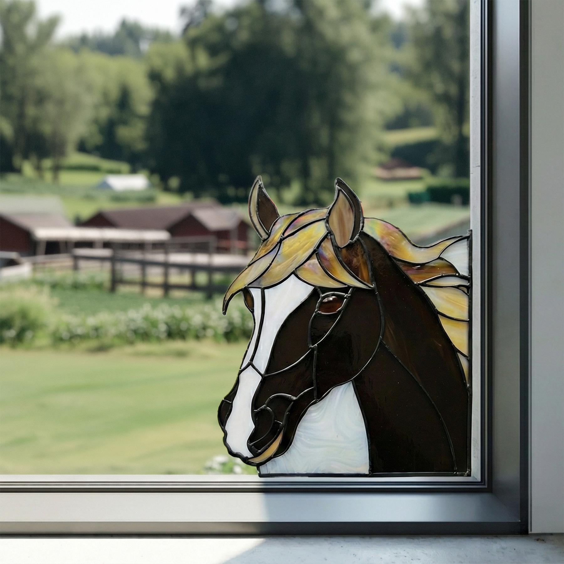 Vitrail Décoratif Carrousel Cheval – Faux Vitrail Vintage – Ornement Pour Porte Ou Décoration Murale