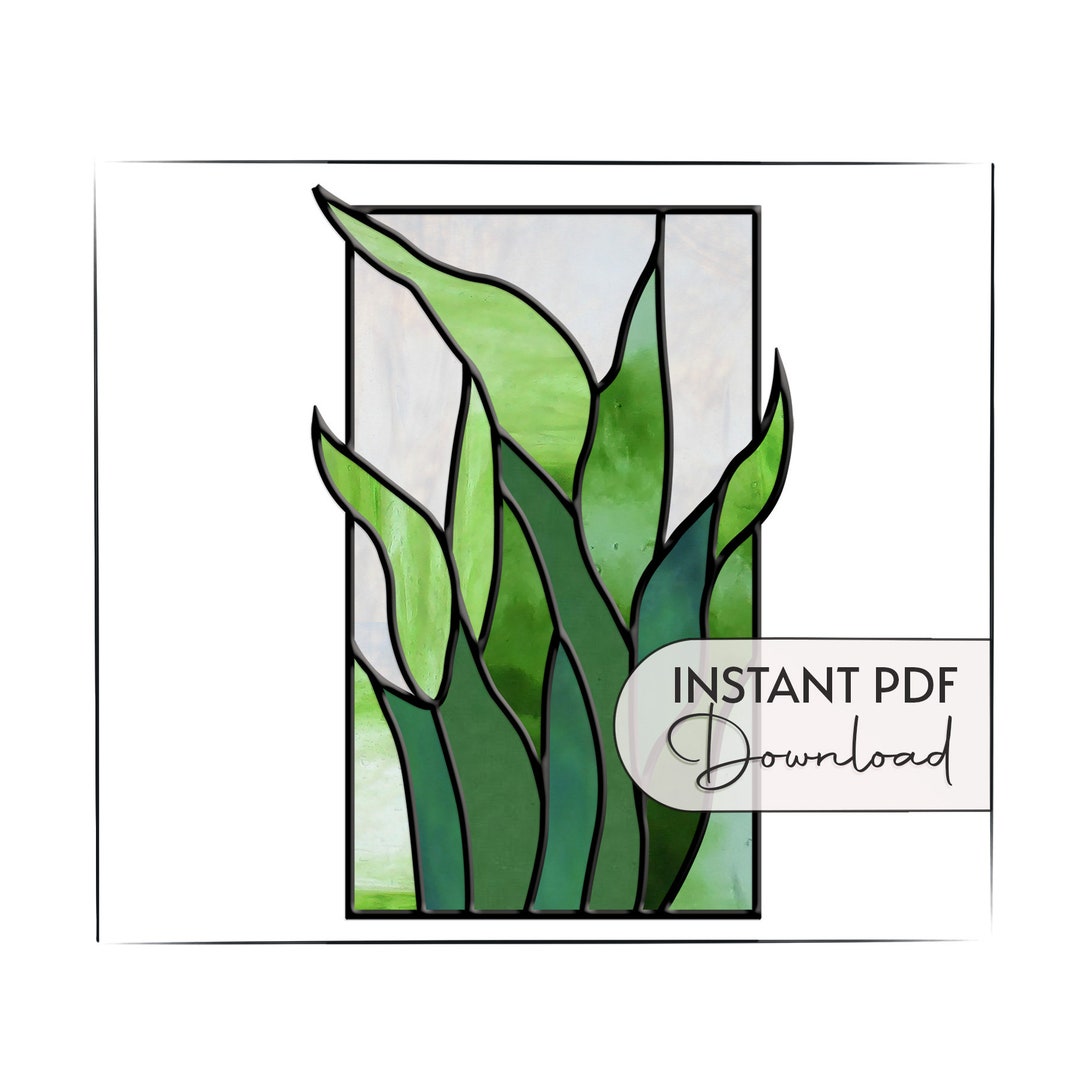Modern Stained Glass Plant Pattern, Printable Tropical Plant Stained