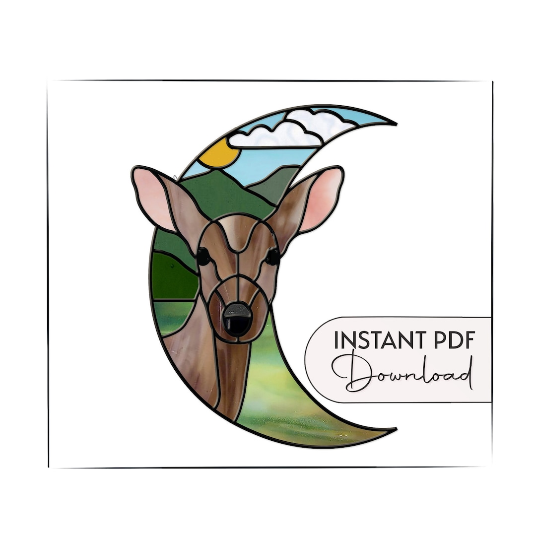 Stained Glass Deer Pattern, Digital Pattern to Download, Crescent Moon