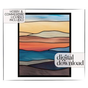 Mountain Landscape Stained Glass Pattern: Modern Suncatcher Design (PDF & PNG Download)