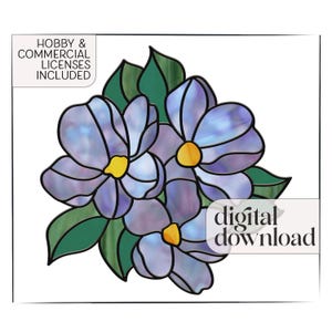 Stained Glass Flower Pattern & PNG, digital pattern to download, suncatcher stain glass pattern, stained glass flowers bouquet