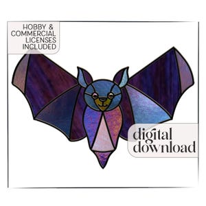 Bat Stained Glass Pattern with PNG, halloween suncatcher design for bat stain glass PDF, halloween digital download, diy bat decor, bat art