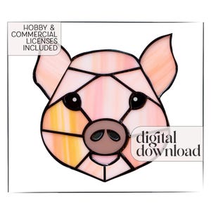 Pig Stained Glass Pattern & PNG, digital download for a stain glass pig suncatcher, piglet svg template for pig decor, modern stained glass