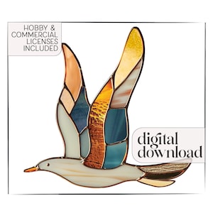 Seagull Stained Glass Pattern: Flying Bird Suncatcher PDF & PNG