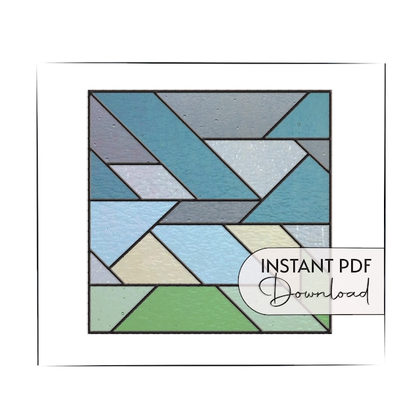 beginner square stained glass geometric pattern, modern stained glass, digital pattern download, stain glass suncatcher