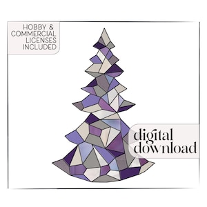 ステンドグラスのクリスマスツリーのパターン、ステンドグラスの幾何学模様、ダウンロードできるデジタルパターン、ステンドグラスのツリーのサンキャッチャーのパターン