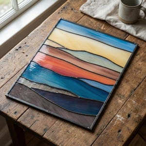 Mountain Landscape Stained Glass Pattern: Modern Suncatcher Design (PDF & PNG Download)