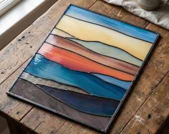 Mountain Landscape Stained Glass Pattern: Modern Suncatcher Design (PDF & PNG Download)