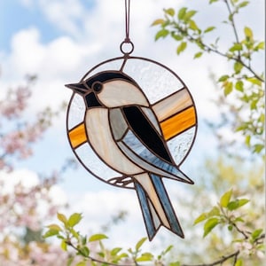 Glasmalerei Meisen Muster: Vogel Sonnenfänger Vorlage (PNG & PDF Download)