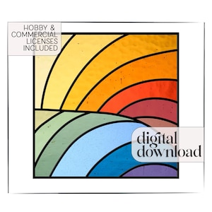 Rainbow Square Stained Glass Pattern & PNG, modern stained glass design, digital download, stain glass abstract rainbow design
