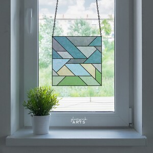 beginner square stained glass geometric pattern, modern stained glass, digital pattern download, stain glass suncatcher image 6