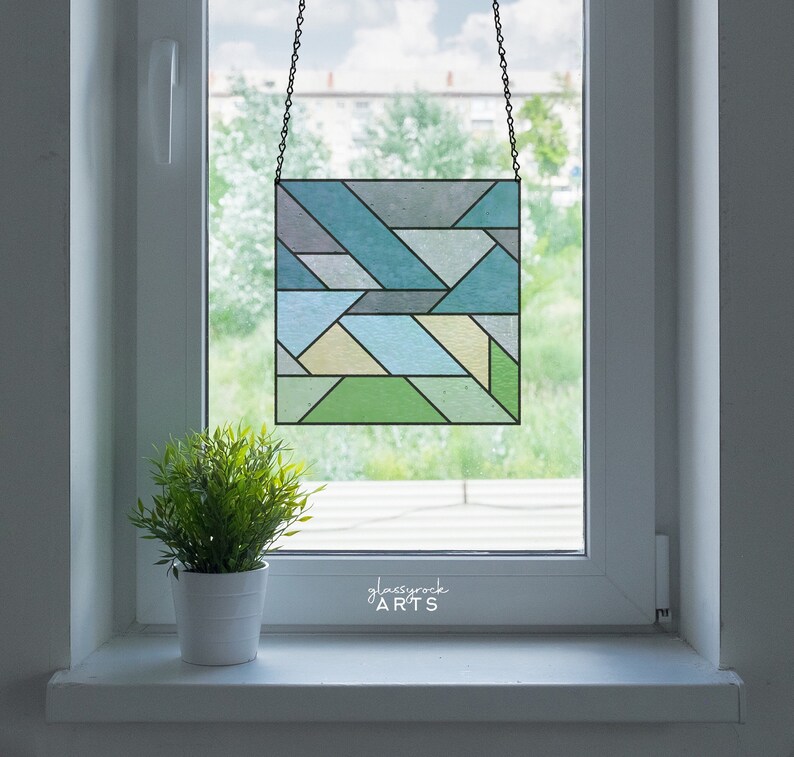 beginner square stained glass geometric pattern, modern stained glass, digital pattern download, stain glass suncatcher image 6