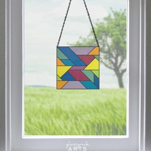 beginner square stained glass geometric pattern, modern stained glass, digital pattern download, stain glass suncatcher image 3