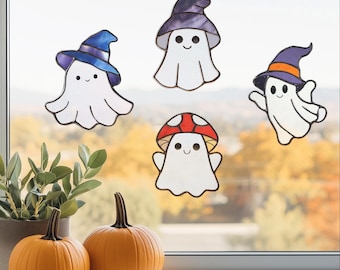 Four Ghost Stained Glass Patterns: Halloween Suncatcher Template (PDF & PNG)
