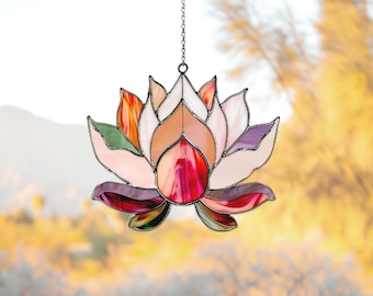 Lotus Stained Glass Pattern: Flower Suncatcher Template PDF & PNG