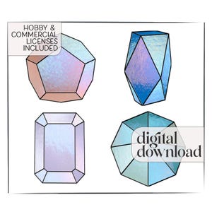 Beginner Stained Glass Geometric Patterns, modern stained glass gems, digital pattern to download, stain glass pattern for glass suncatchers