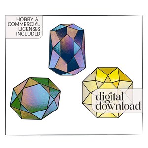 Stained Glass Gem Geometric Patterns, modern stained glass, digital pattern to download, stain glass pattern for crystal suncatchers