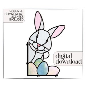 Stained Glass Easter Bunny Pattern, rabbit stained glass, easter bunny suncatcher pattern, rabbit template, stain glass pattern for rabbit