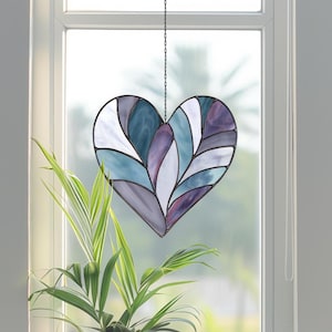 Feather Heart Stained Glass Pattern: Boho Suncatcher Design (PDF & PNG Digital Download)