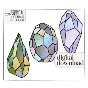 Crystals Stained Glass Patterns Value Pack & PNGs • 3 Faceted Abstract Crystals • Boho Stained Glass Design • Modern Stained Glass Patterns