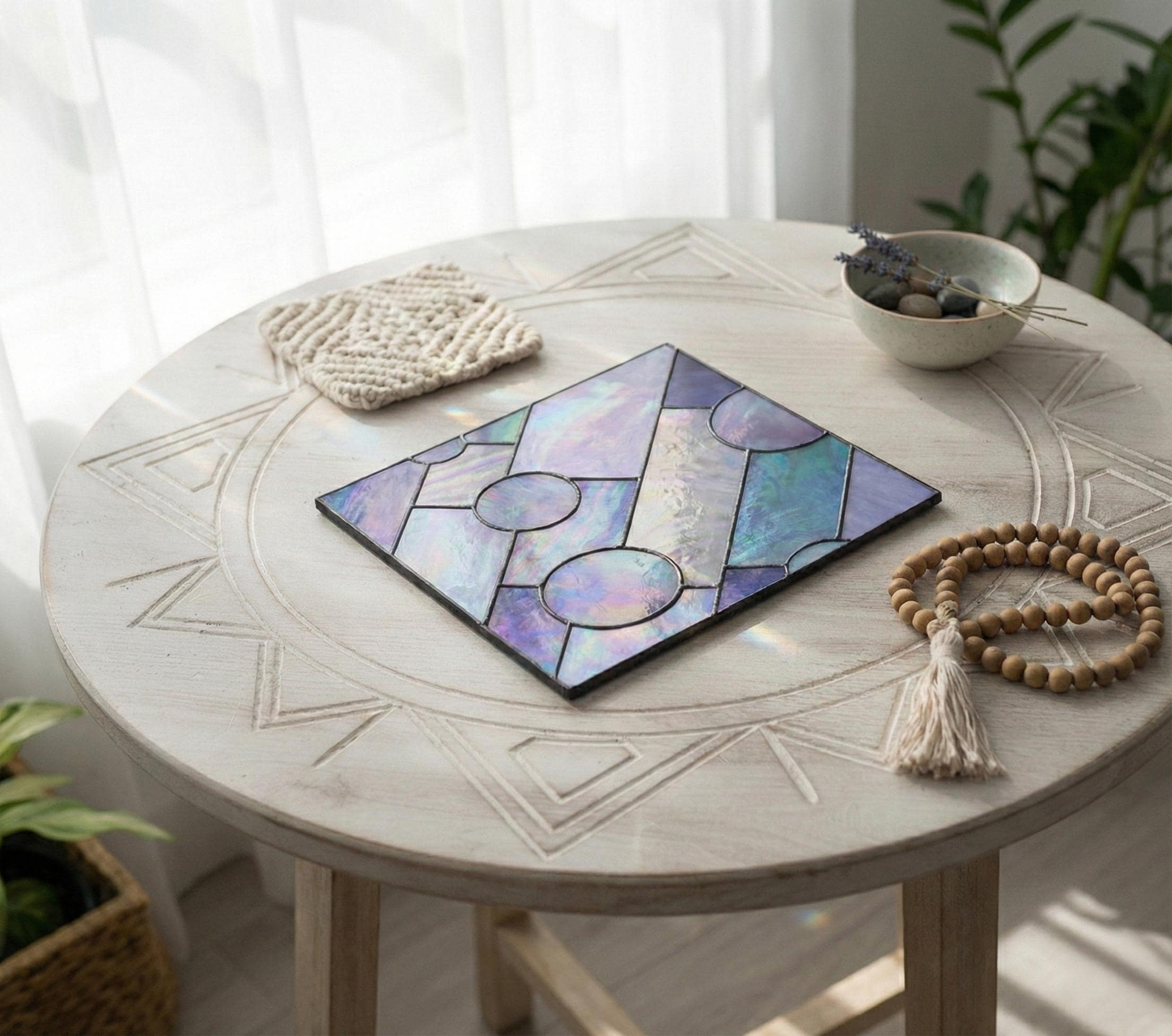 モダンな幾何学模様のステンドグラスパターン：スクエアサン