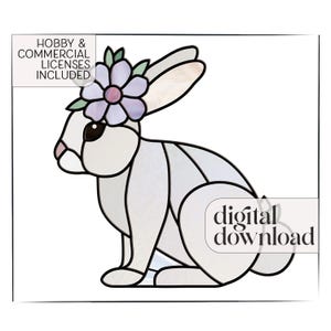 Stained Glass Spring Rabbit Pattern, rabbit stained glass, bunny suncatcher pattern, rabbit template, stain glass pattern for rabbit