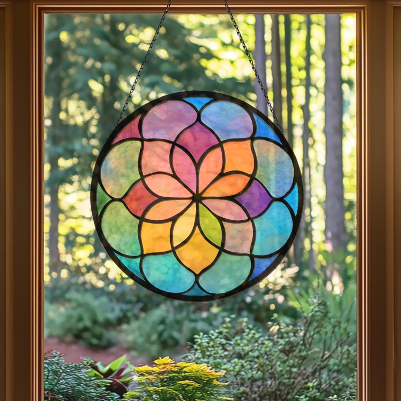 Rose Window Stained Glass Pattern: Round Suncatcher Template